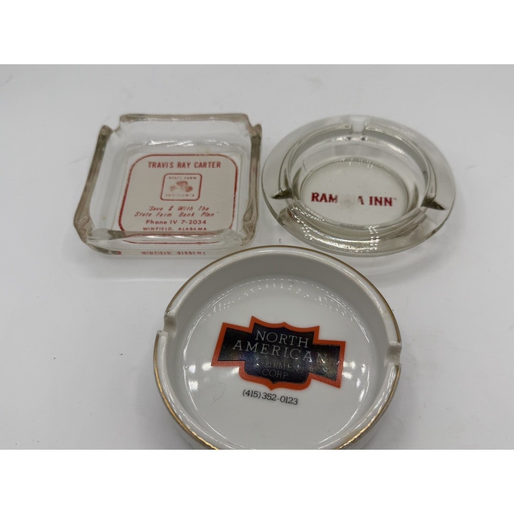 Vintage 3 Pc Lot Business Ashtrays From 70'-80's Glass